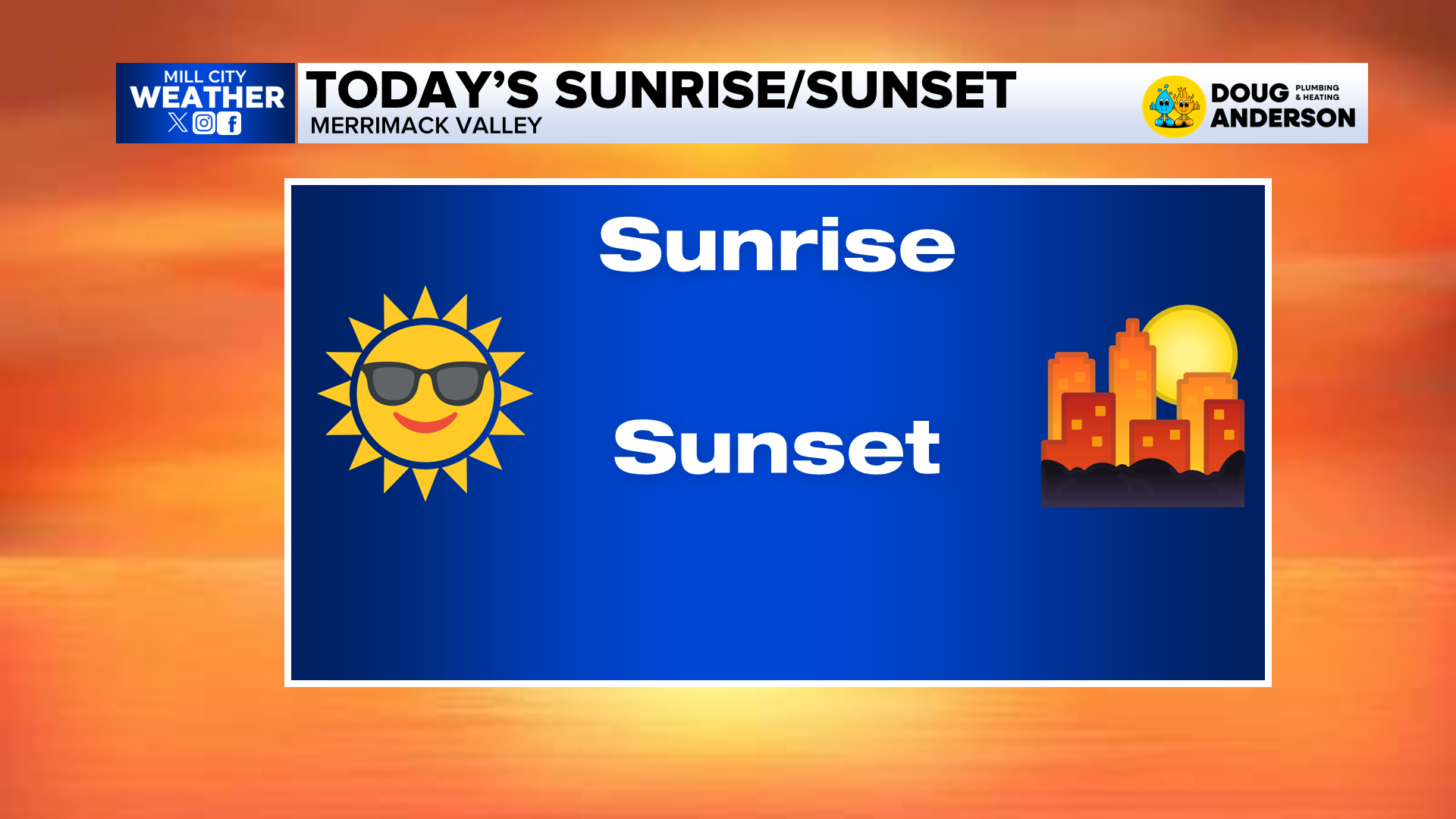 Mill City Weather sunrise and sunset graphic